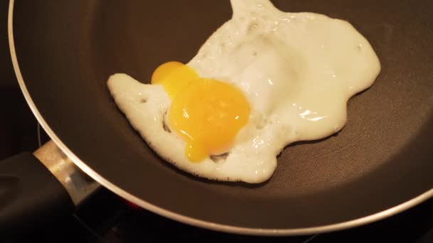 Tavada Yumurta Kızartmak Çatalla Sarısını Delmek — Stok video