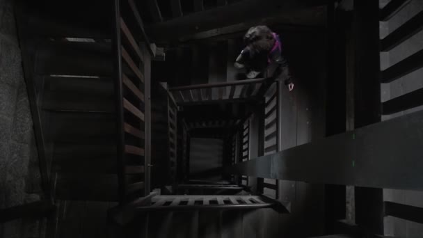Genç Bayan Merdivenlerden Aşağı Iniyor — Stok video