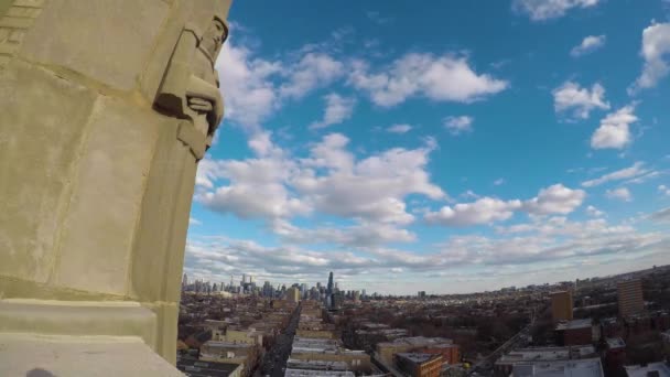 Upadek Czasu Chicago Dachu Budynku Zachodniej Stronie Miasta Chmury Biegną — Wideo stockowe