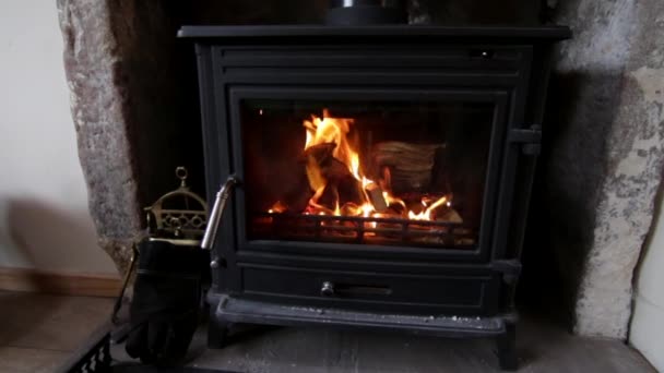 木炉在被点燃并在燃烧器中燃烧后 有明亮的火光 — 图库视频影像