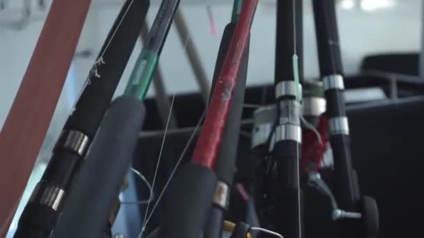 Blízko Rybářských Prutů Směrem Jejich Špičce — Stock video