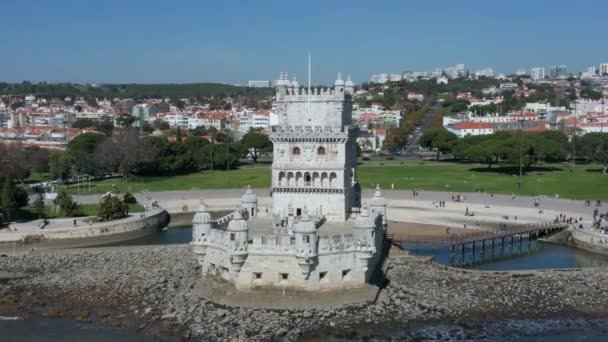 Vista Aérea Torre Belem Portugués Torre Belem Torre San Vicente — Vídeos de Stock