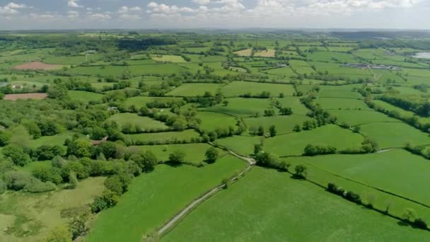 Aerial Tracking High Country Back Lane Vast Green Field Landscape — Vídeo de Stock