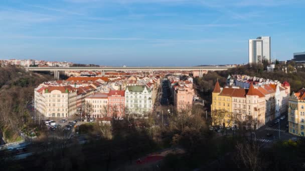 Timelapse Trafiken Och Nuslebron Prag Tjeckien Den Största Bron Runt — Stockvideo