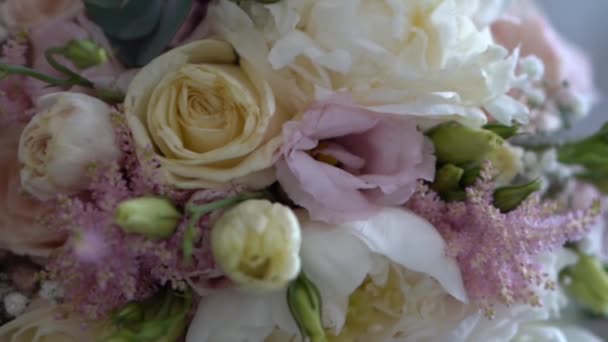 Ekstremalne Zbliżenie Suwak Strzał Piękny Ślub Panna Młoda Bukiet Kwiaty — Wideo stockowe