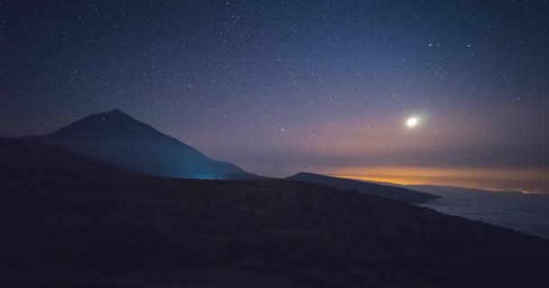 Teide国立公園 テネリフェ島 カナリア諸島 スペインでの月の設定の経過 テネリフェ島の天体写真と暗い空 — ストック動画