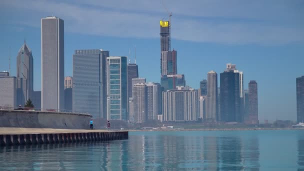 Blick Auf Die Skyline Von Chicago Einem Sonnigen Tag — Stockvideo