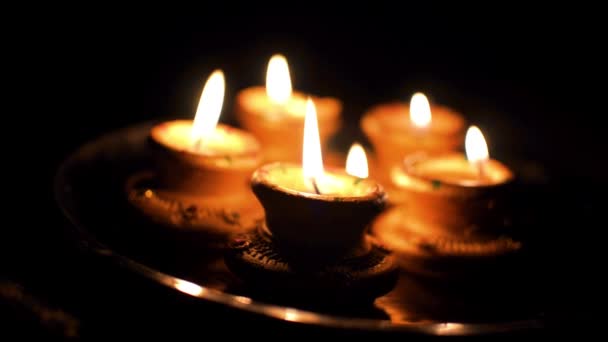 Krásná Hlinní Svítidla Dekorace Vánoce Nebo Diwali Noci — Stock video