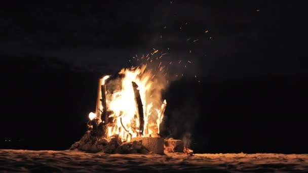 Night Fire Beach — Stock Video