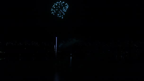 Aerial Drone Shot Fireworks Display Large Lake Rural Australia — Stock Video