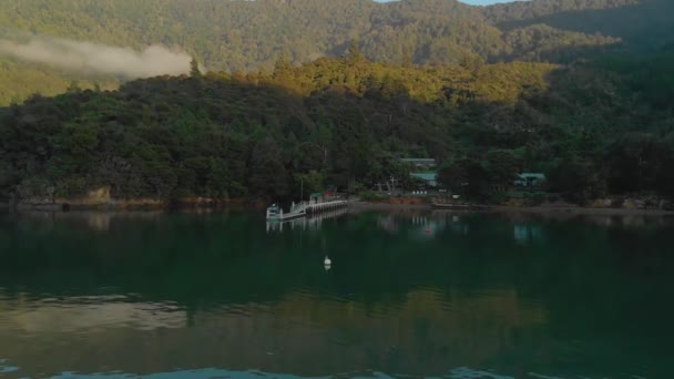 Reggeli Antenna Repül Tenger Felé Öböl Marlborough Hangok Zéland Filmfelvétel — Stock videók