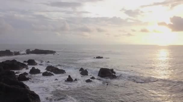 Waves Lightly Crashing Rocks Sunset — Stock Video