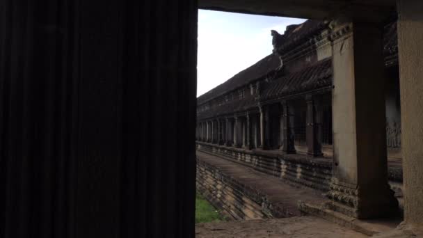 Кинематографический Слайд Древних Руин Храма Ангкор Ват Сиемреапе Камбоджа — стоковое видео
