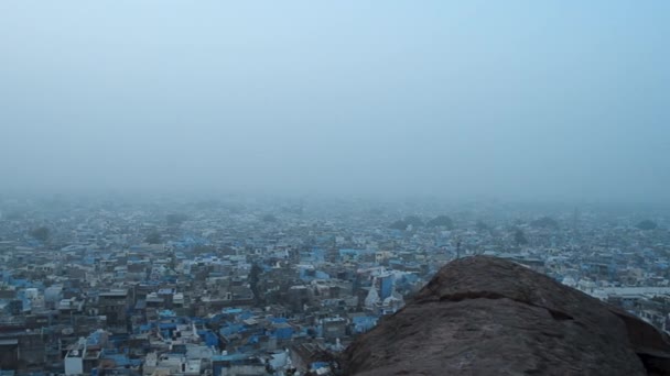 Birdseye Ariel Vista Cidade Azul Jodhpur Rajasthan Índia Nebuloso Inverno — Vídeo de Stock