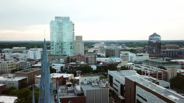 Aerial Pullout Durham North Carolina Skyline — Video Stock