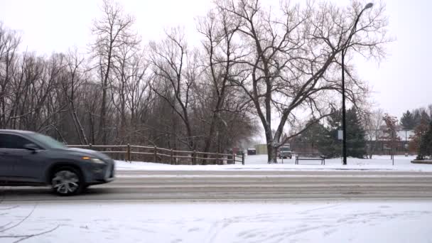 Voitures Conduisant Sur Route Glacée Ralenti — Video