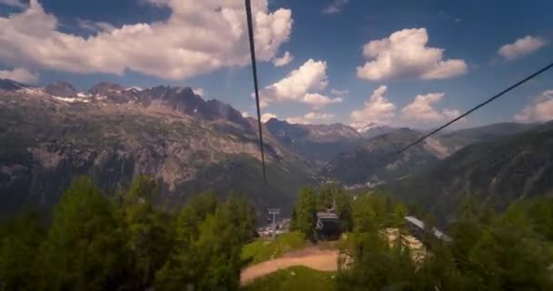 Timelapse Desde Interior Teleférico Que Baja Por Valle Chamonix — Vídeos de Stock