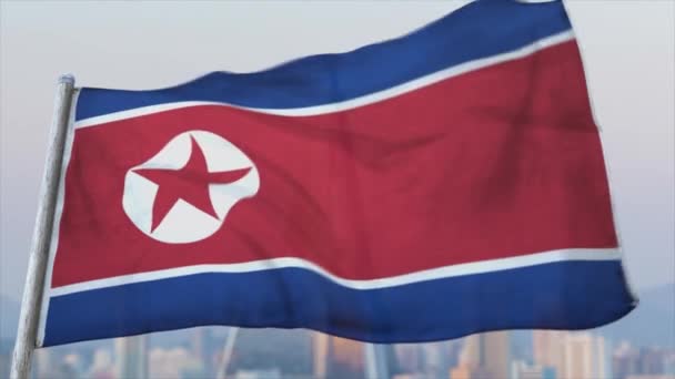 Fully Loopable Cgi Animation North Korean Flag Fluttering Close — Stock Video