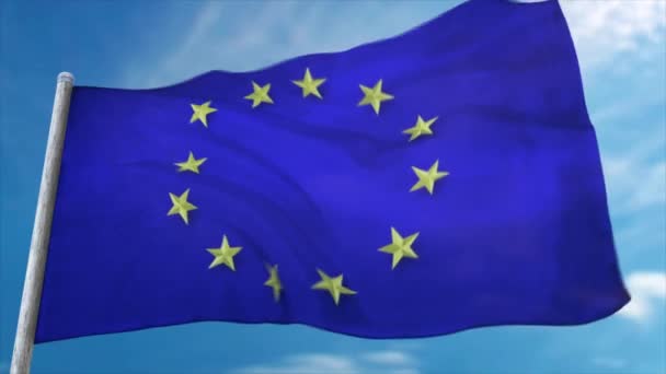 Avrupa Birliği Bayrağının Tam Döngü Cgi Animasyonu Yakın Planda Dalgalanıyor — Stok video