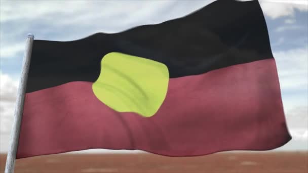 Полностью Зацикленная Cgi Анимация Флага Австралийских Аборигенов Развевающегося Крупным Планом — стоковое видео