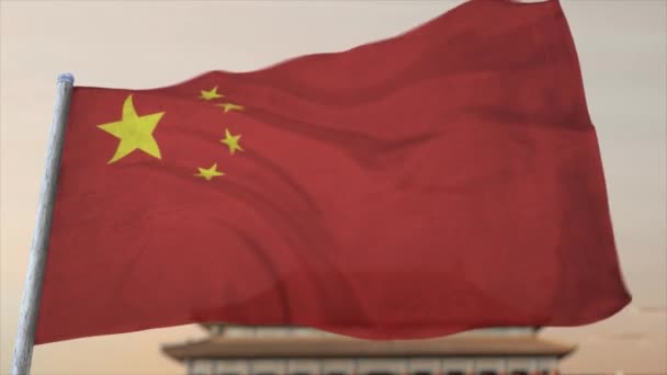 Volledig Loopbaar Cgi Animatie Van Chinese Vlag Fladderen Close — Stockvideo