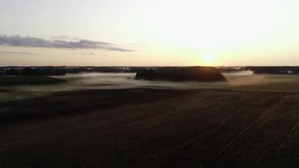 Vlucht Boven Zonsondergang Mist Gouden Uur Regen — Stockvideo