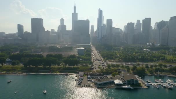 Dolly Aérea Tiro Passado Multidões Lollapalooza Chicago Illinois Uso Comercial — Vídeo de Stock