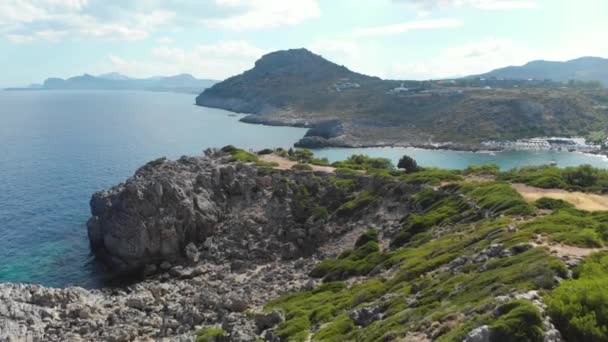 Luchtfoto Van Kustlijn Rhodos Eiland Naast Ladiko Bay Anthony Quinn — Stockvideo