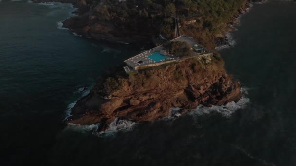 Top Aerial Pan Showing Recreational Construction Small Island Coast Rio — Stock Video