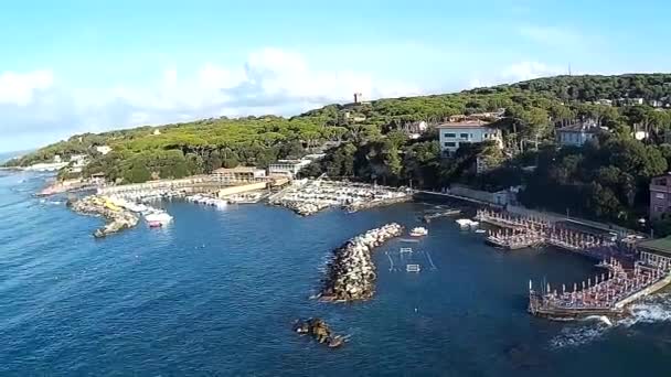 Castiglioncello Bagno Salvadori Plajlarının Hava Manzarası Sunny Söyledi Livorno Talya — Stok video