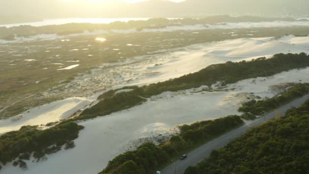 Sanddyner Solnedgång Vid Praia Joaquina Florianopolis Stad Santa Catarina Brasilien — Stockvideo