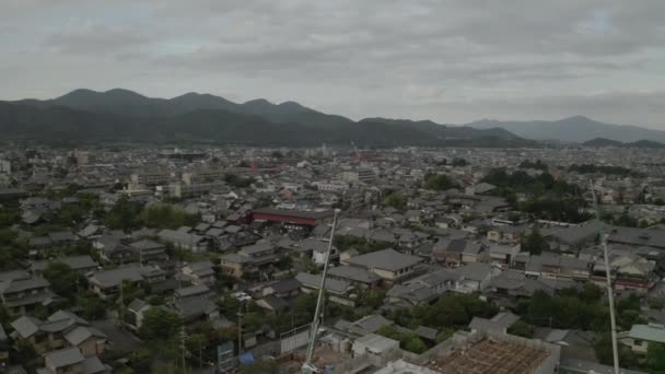 Luchtfoto Van Kyoto Bij Zonsondergang Bij Een Rivier Japan Azië — Stockvideo