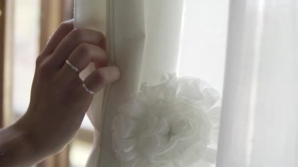 Slow Motion Close Young Womans Hand Ring White Wedding — Stock Video