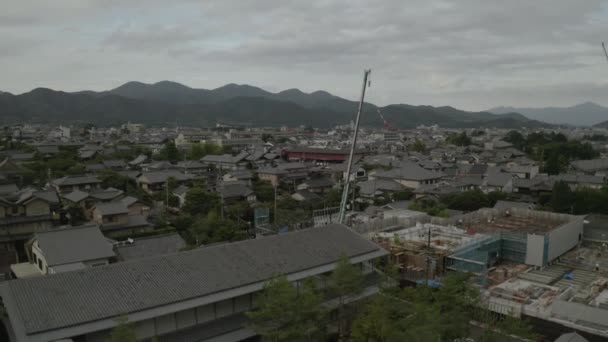 Αεροφωτογραφία Του Κιότο Στο Sunset Κοντά Ένα Ποτάμι Ιαπωνία Ασία — Αρχείο Βίντεο