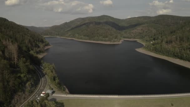 Scenisk Drönare Skott Vacker Sjö Vid Solnedgången Harz Nationalpark Tyskland — Stockvideo