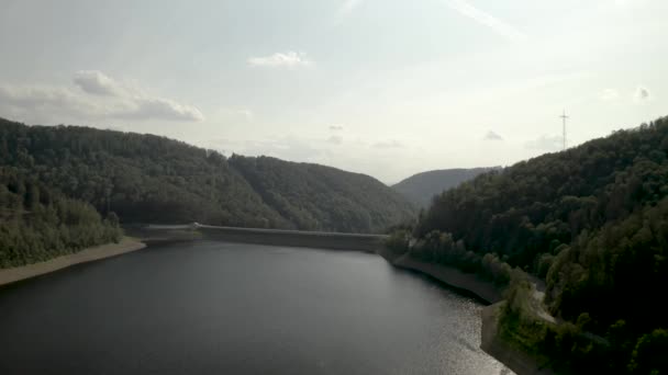 Scenic Drone Shot Beautiful Lake Sunset Harz National Park Alemania — Vídeos de Stock