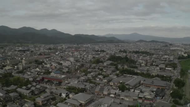 Aerial Drone Shot Kyoto Atardecer Cerca Río Japón Asia — Vídeo de stock