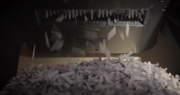 Shredder Snijpapier Van Onderen Volle Mand Hard Licht — Stockvideo
