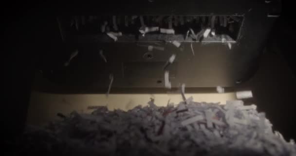 Shredder Cutting Paper Slow Motion Half Full Basket Hard Light — стокове відео