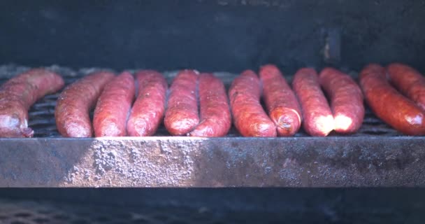 Bbq Sausage Links Being Smoked Bbq Pit — Stock Video