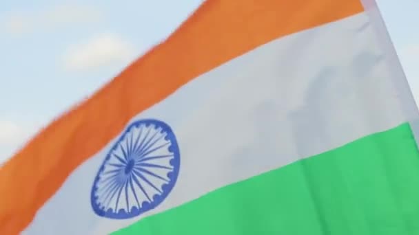 Närbild Viftande Tricolor Indiska Flaggan Luften Självständighetsdagen Indien — Stockvideo