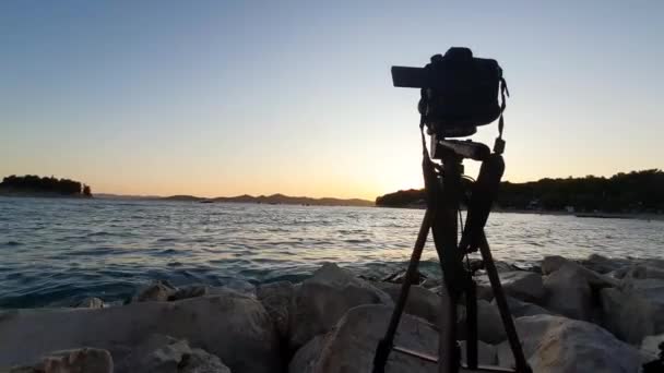 Timelapse Harbor Beach Line Відео Зняли Золоті Години Пляжі Розстріл — стокове відео