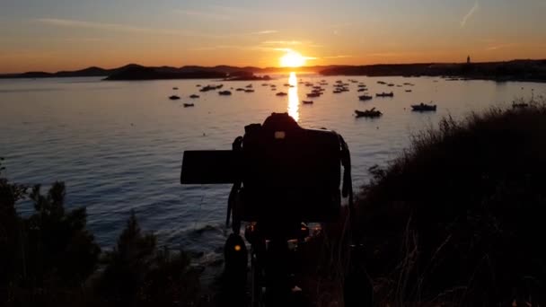 Taking Timelaps Video Golden Hours Beach Shot Process Making Timelaps — Stock Video