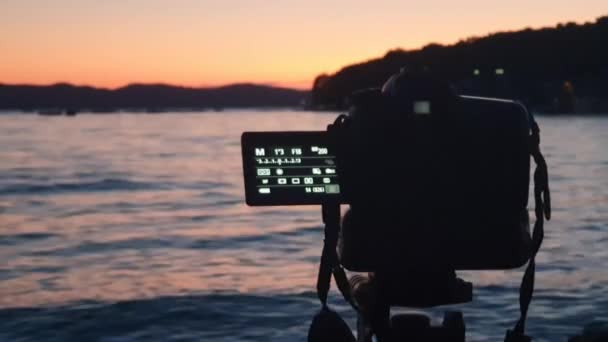 Zeitraffer Hafen Und Strandlinie Zeitraffer Video Goldenen Stunden Strand Mit — Stockvideo