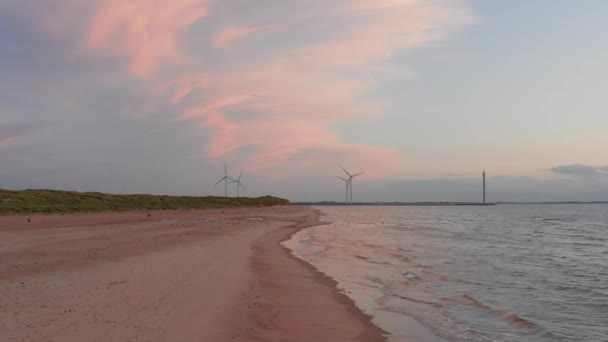 Pláž Ostrova Neeltje Jans Nizozemsko Během Západu Slunce Létě Letecký — Stock video
