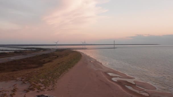 Spiaggia Dell Isola Neeltje Jans Nei Paesi Bassi Durante Tramonto — Video Stock