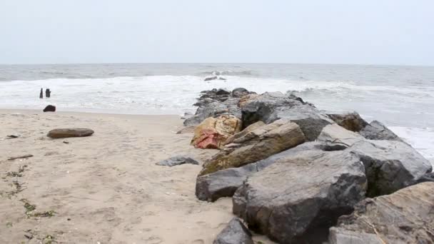 Oceano Parete Rocciosa Sotto Pioggia Rallentatore — Video Stock