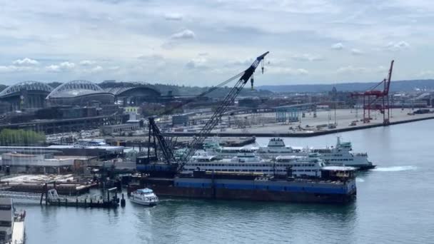 西雅图市中心埃利奥特湾的船景 — 图库视频影像