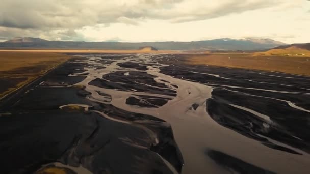 Varios Disparos Por Dron Río Glacial Icelandés Hermosa Luz Del — Vídeos de Stock