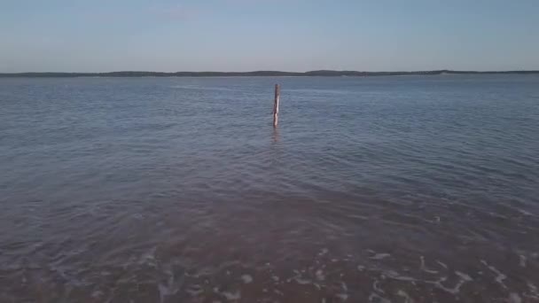 Suda Tahta Bir Kazık Olan Fransız Sahilinde Küçük Dalgalar Charente — Stok video